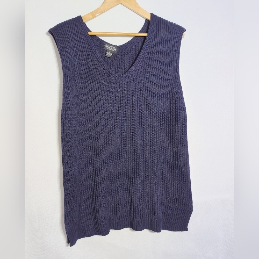 J. Peterman Lexington Sz XL Navy Ribbed Knit Sleeveless Sweater Vest